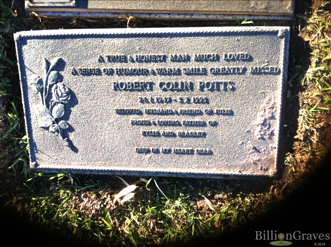 Photo of headstones/Robert Colin Potts d1993 hdstn Glenroy Melb mem pk